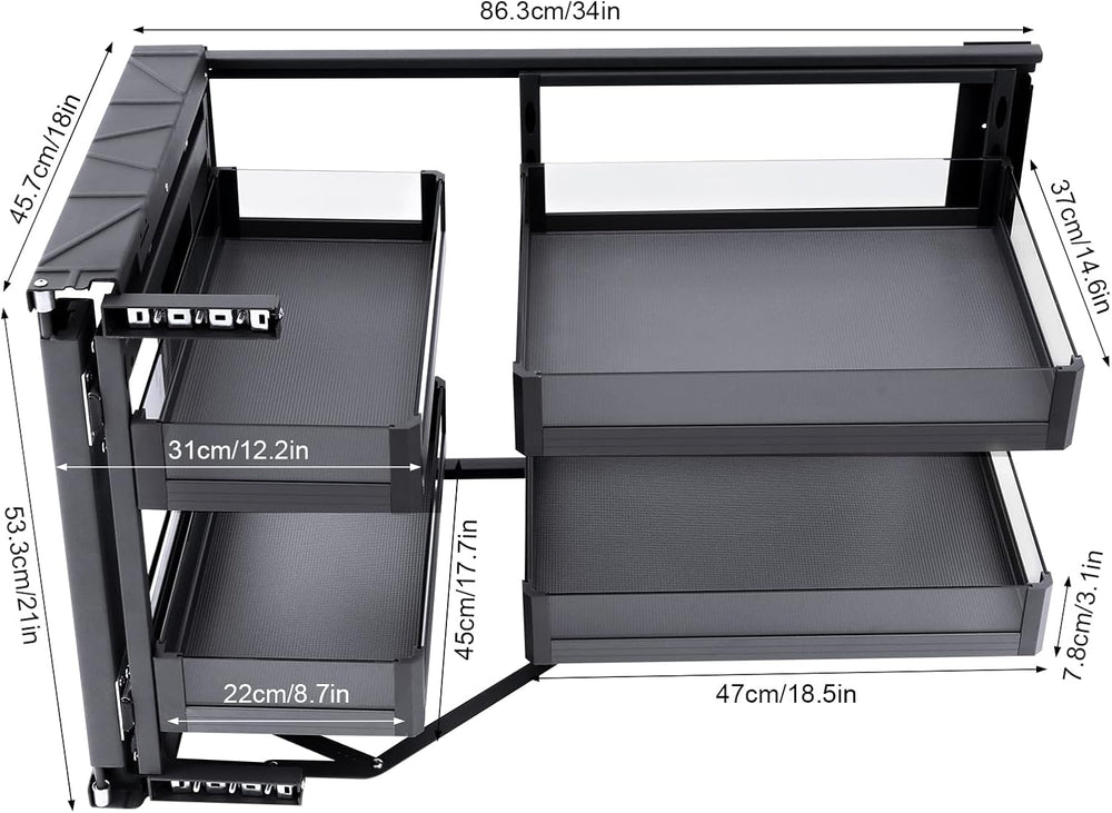 Blind Corner Cabinet Pull Out Organizer 2 Tier with 4 Detachable Shelves Magi...