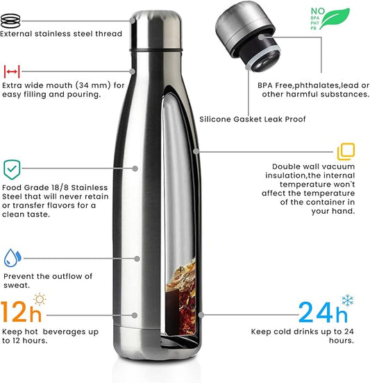 MEWAY 17oz Sport Water Bottle 12 Pack Vacuum Insulated Stainless Steel - Image 2