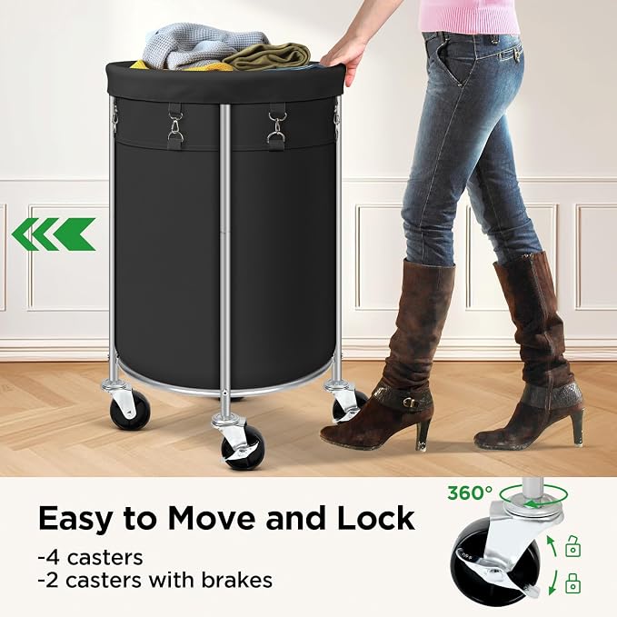 Laundry Hamper with Wheels, 100L Round Rolling Laundry Basket Sorter with