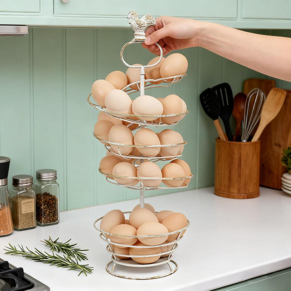 Fresh Egg Holder Countertop Vintage Metal Spiral Egg Holder with Storage Bask...