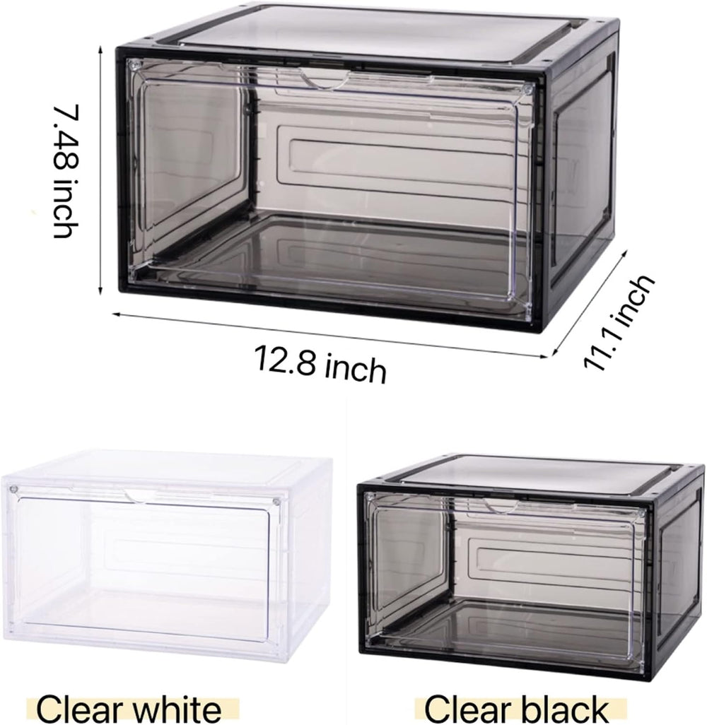 Attelite Large Shoe Boxes 6 Pack Drop Side Shoe Storage Containers Black