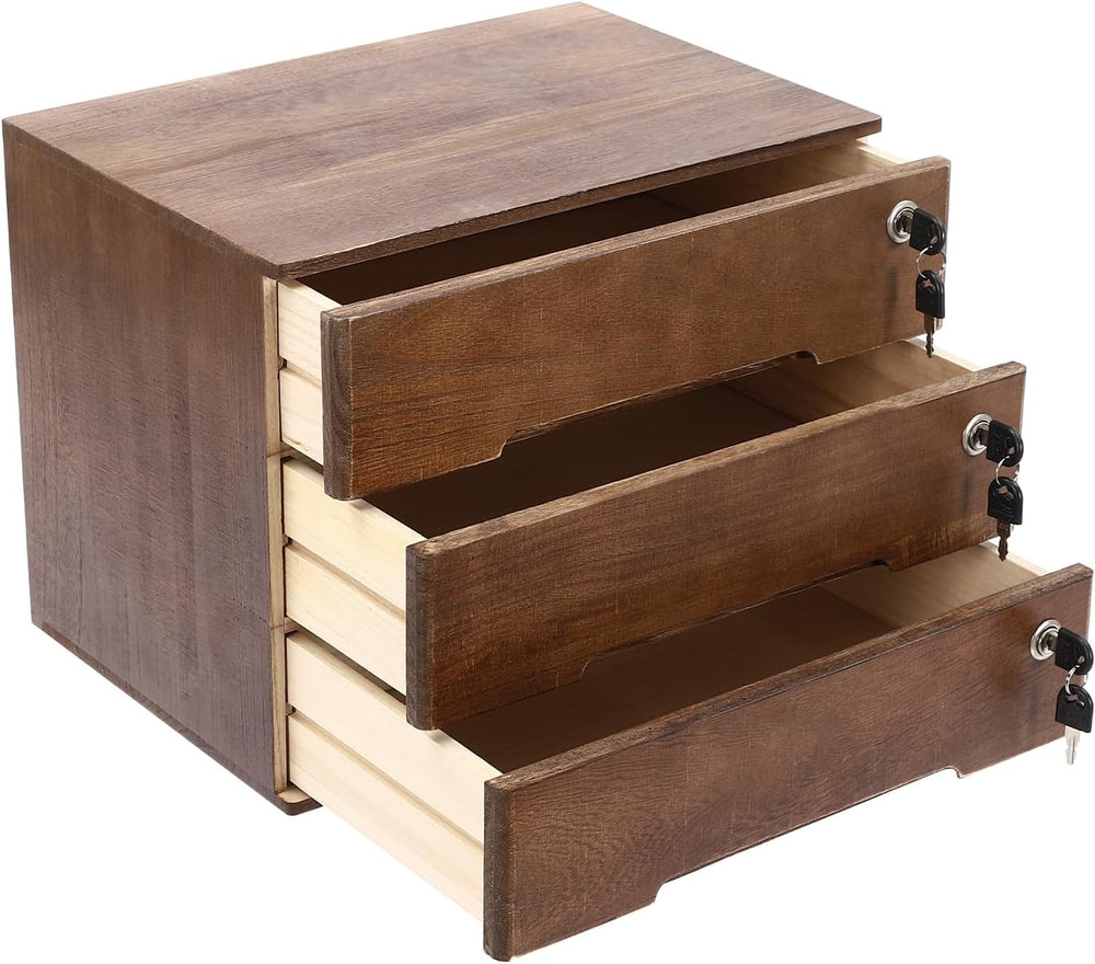 3 Drawers Wood Storage Box Wooden Storage Cabinet Organizer, Tabletop Storage...