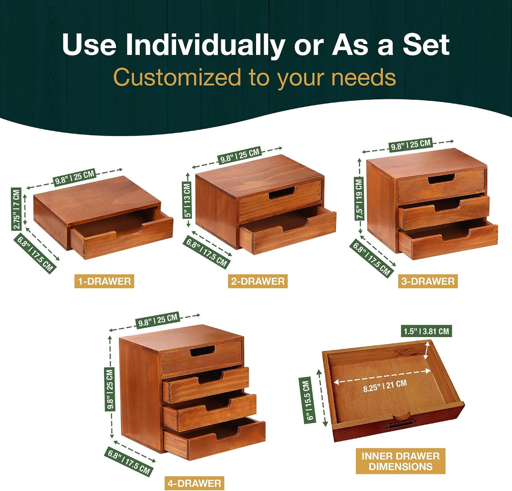 4-piece Drawer Cabinet Bundle Set - Modern Mahogany Wood Stackable Units - Mu...