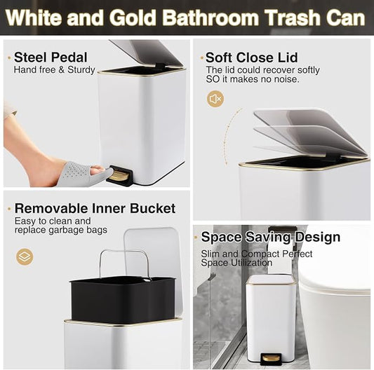 Small Bathroom Trash Can with Lid Soft Close, 1.8 Gallon Stainless Steel - Image 2
