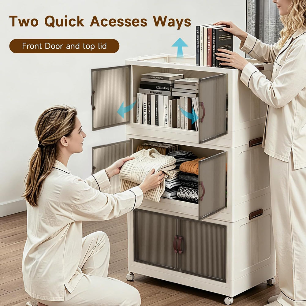 Collapsible Storage Bins with Lids and Front Doors, Heavy-Duty Stackable Plas...