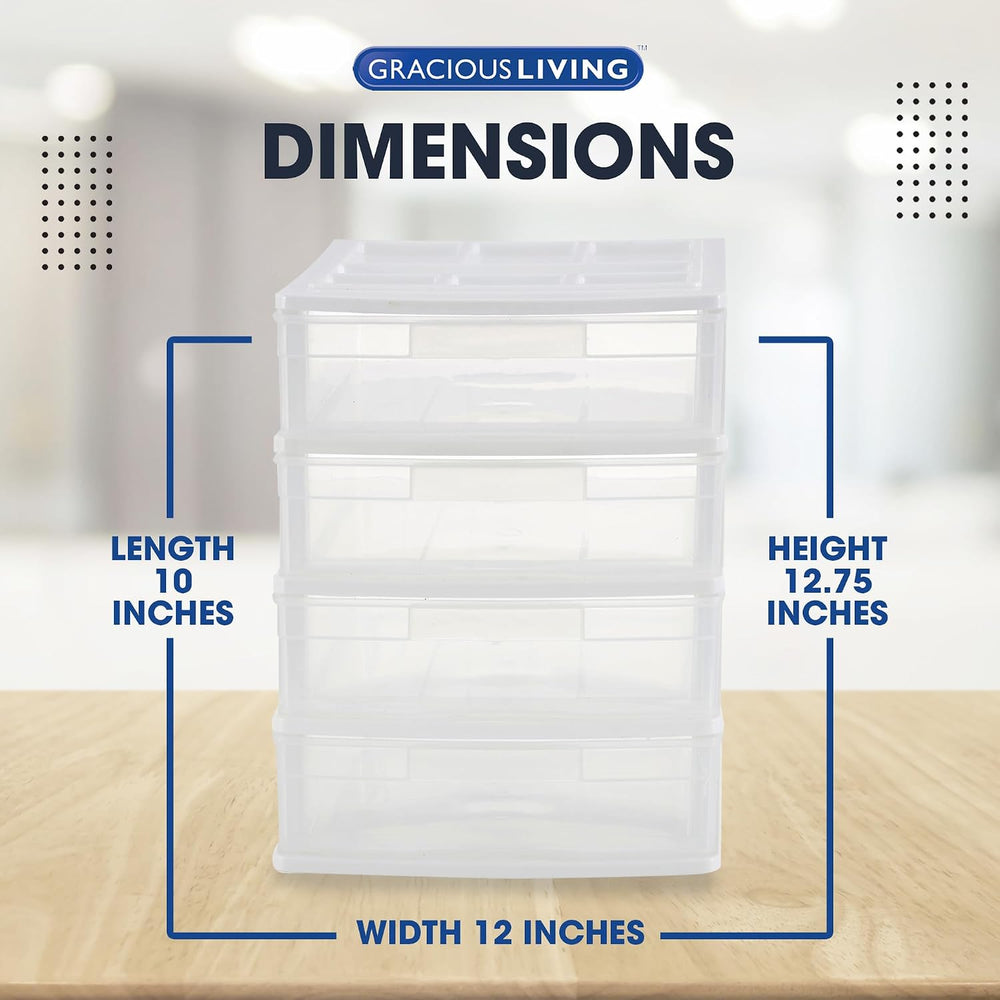 Gracious Living 4-Drawer Desktop/Countertop Organizer, White/Clear, 4 Pack