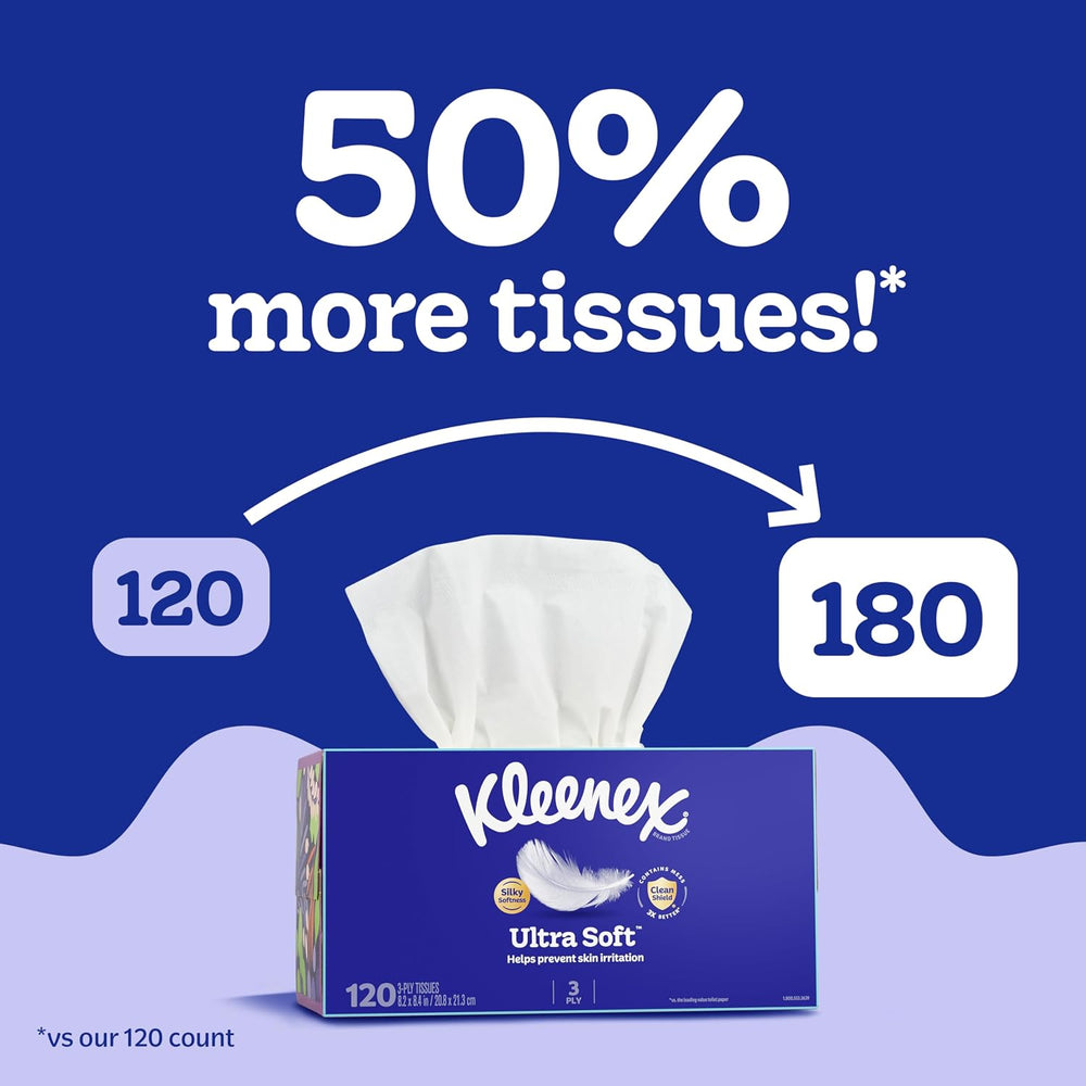Kleenex Ultra Soft Facial Tissues, 18 Flat Boxes, 180 Tissues per Box