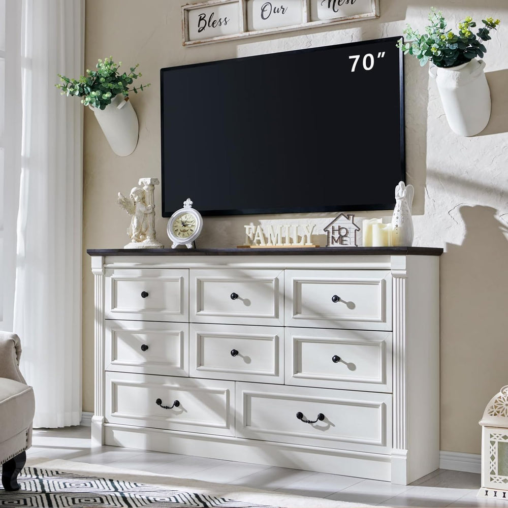 Aitjunz Farmhouse 61" Wide 8 Drawers Dresser for Bedroom, Antique White