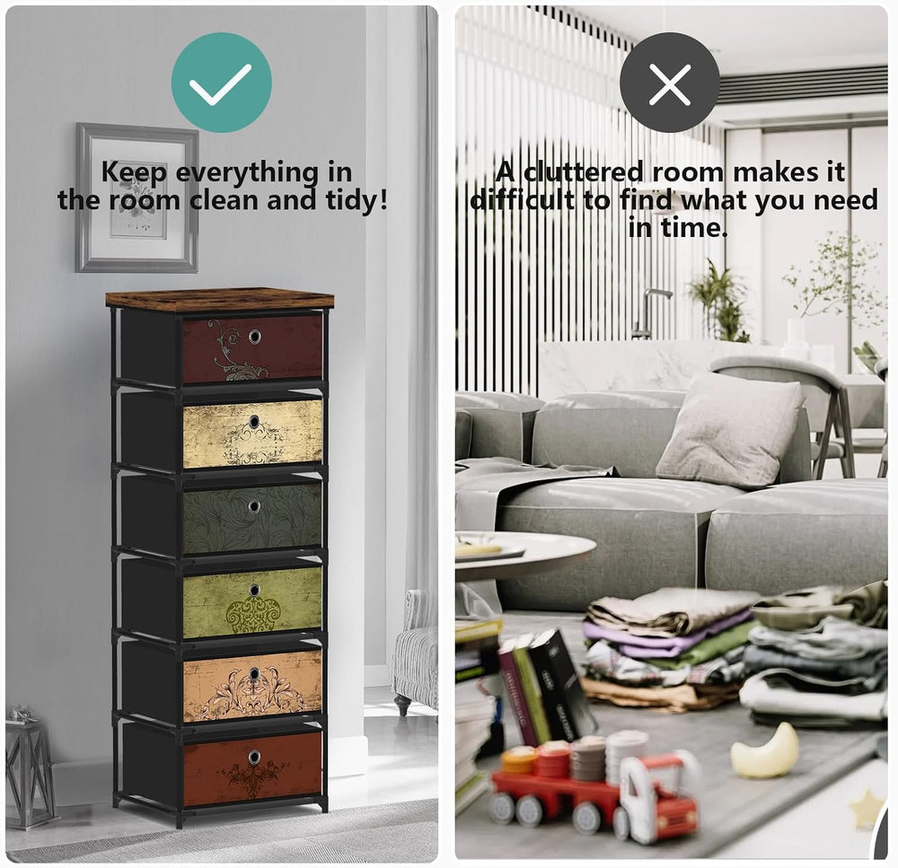 VASICAR 6 Drawers Storage Organizer Cabinet, Small Fabric Dresser