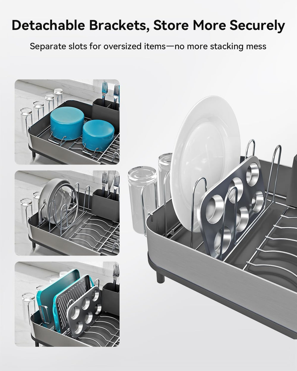 SUNLY Expandable Dish Drying Rack for Kitchen Counter, 304 Stainless Steel Di...