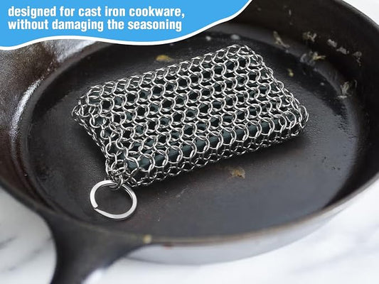 Herda Chain Mail Cast Iron Cleaner Scrubber, 316 Chainmail Pan Scrubber Metal - Image 2