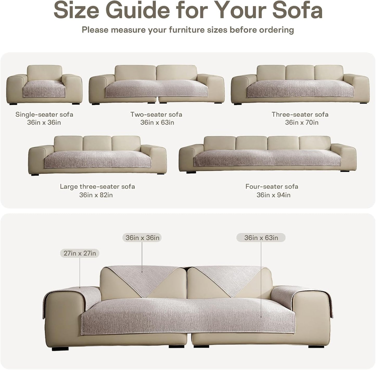 Couch Cover for Sectional Sofa, Pet Friendly Furniture Protector for Furry Pets, Washable Non-Slip Slipcover (Coffee,1pc/27×27")