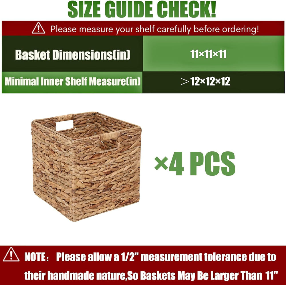 11x11in Storage Baskets 4 Pcs Water Hyacinth Basket,Handwoven Storage Cubes