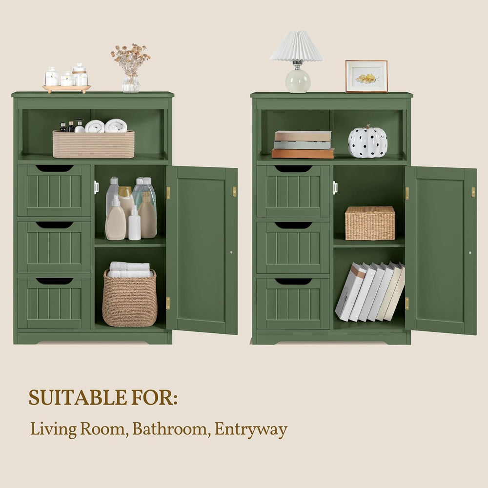 Yaheetech Small Freestanding Bathroom Storage Cabinet with 3 Drawers, Green