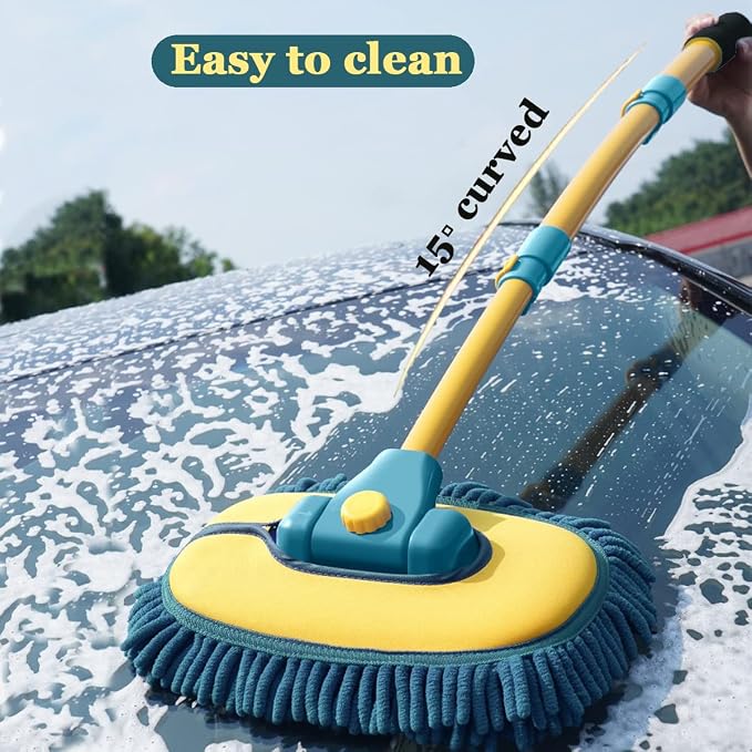 Car Wash Brush with Long Handle, Car Wash Mop Mitt with 2 Replacement Head - Image 6