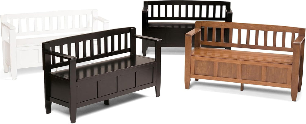 SIMPLIHOME Brooklyn 48" Wide Solid Wood Storage Bench in Saddle Brown
