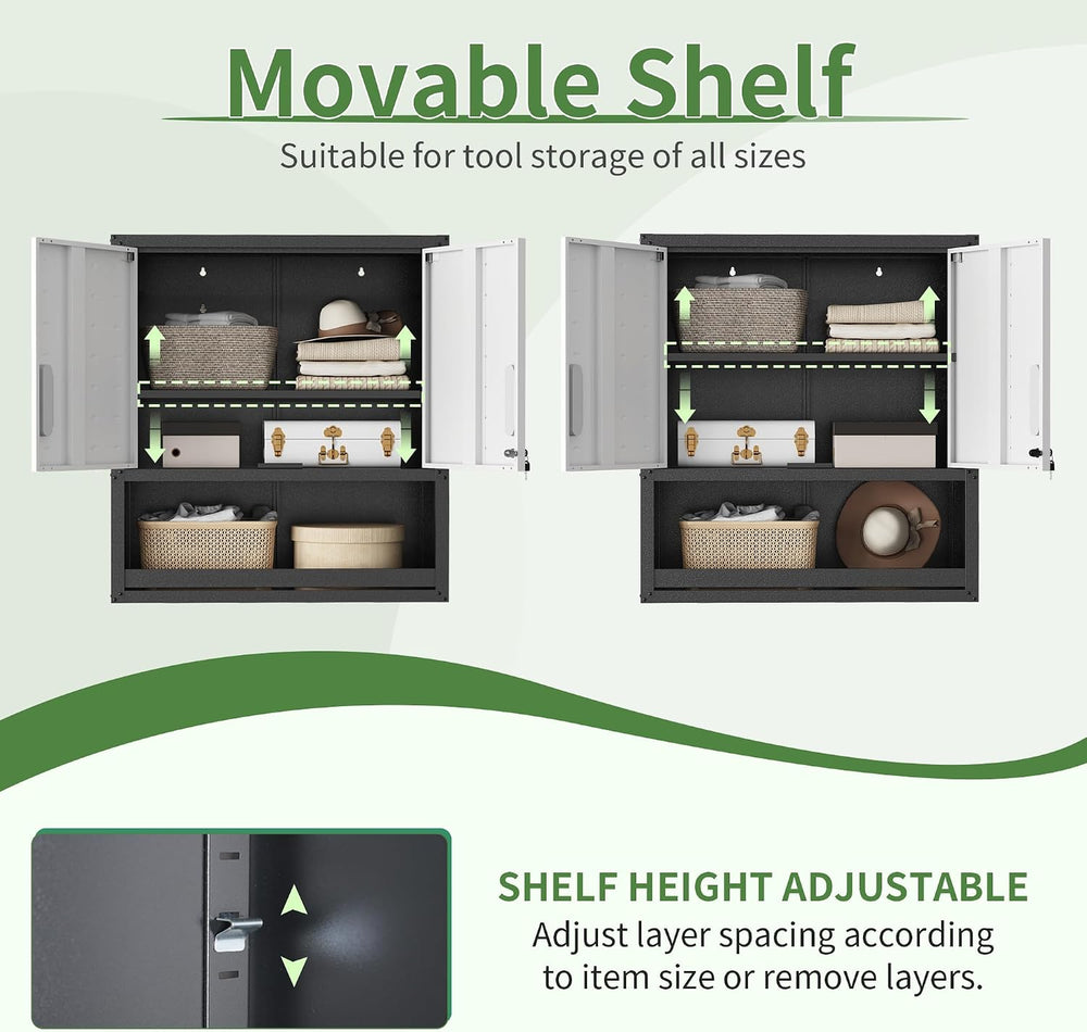 Garage Wall Cabinet with 2 Locking Doors Metal Storage Cabinet