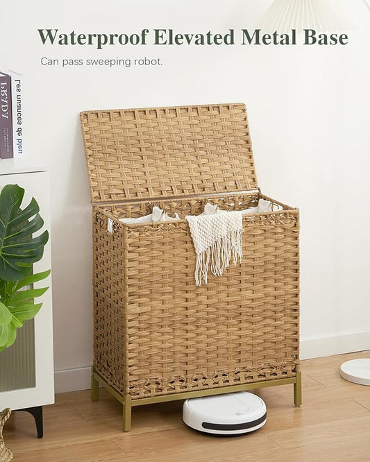 Laundry Hamper with Lid 132 L, Clothes Hamper with Lid, Handwoven Rattan - Image 2