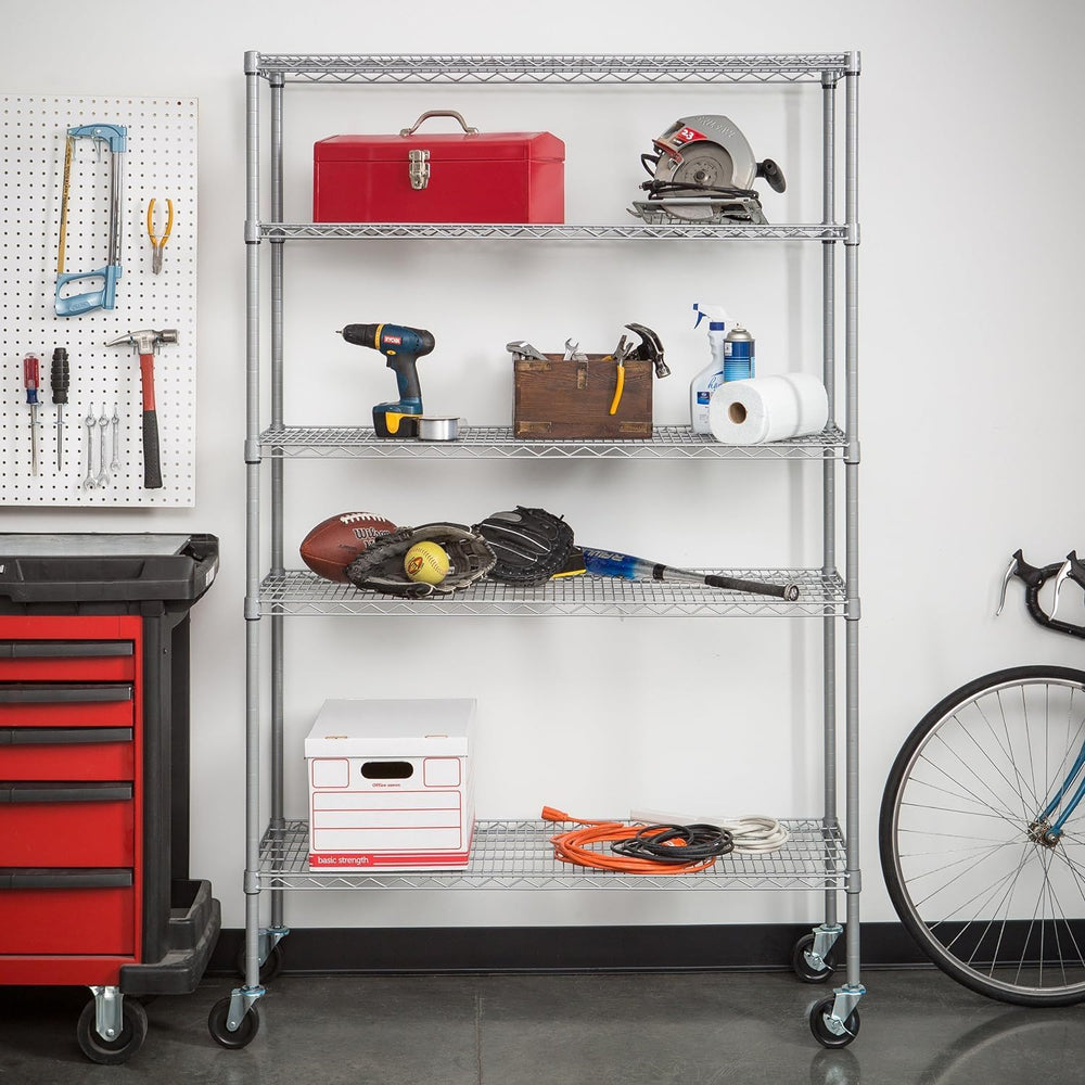 TRINITY EcoStorage Heavy Duty 5-Tier Adjustable Wire Shelving with Wheels for...