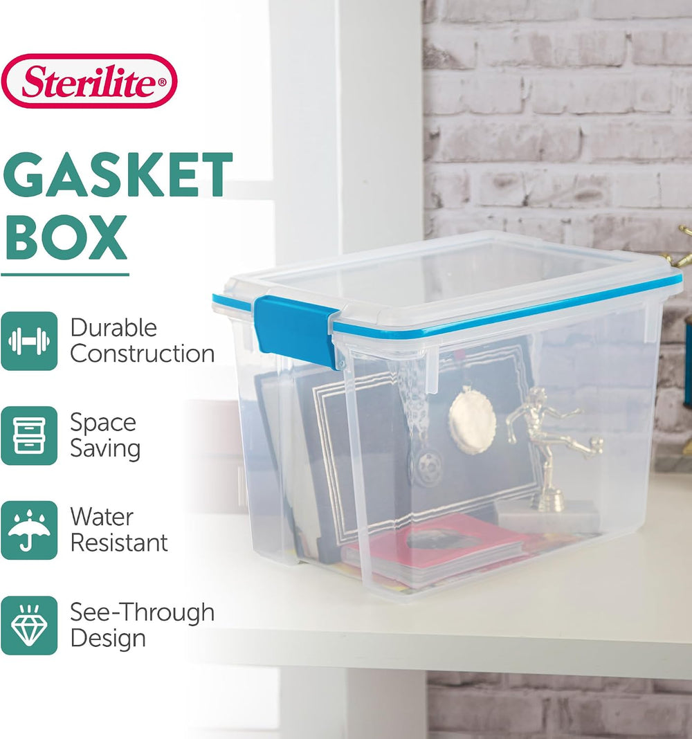 Sterilite Gasket Storage Box with Lids for Home & Office, 20 Quart, 6-Pack.