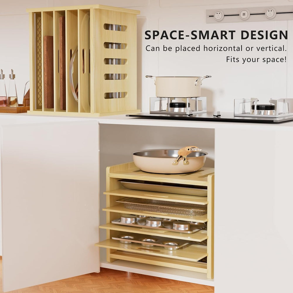 6 Tier Wooden Tray Dividers for Cabinets