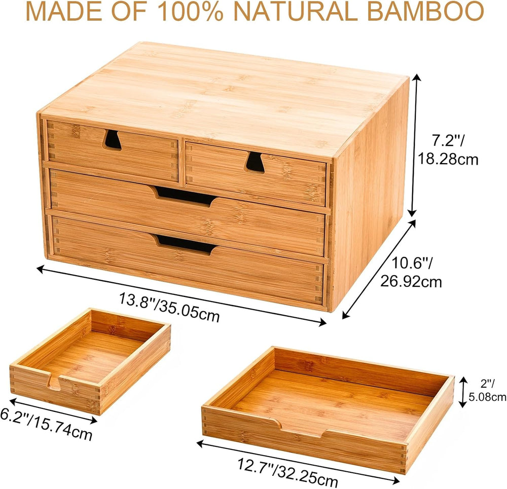 DEAYOU Bamboo Desk Organizer, 100% Natural Bamboo Desktop Drawer Organizer, T...