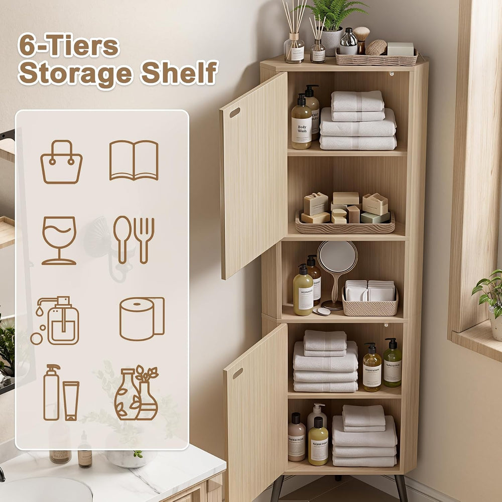 Tall Corner Cabinet, 65'' Corner Storage Cabinet with 2 Hollow Door