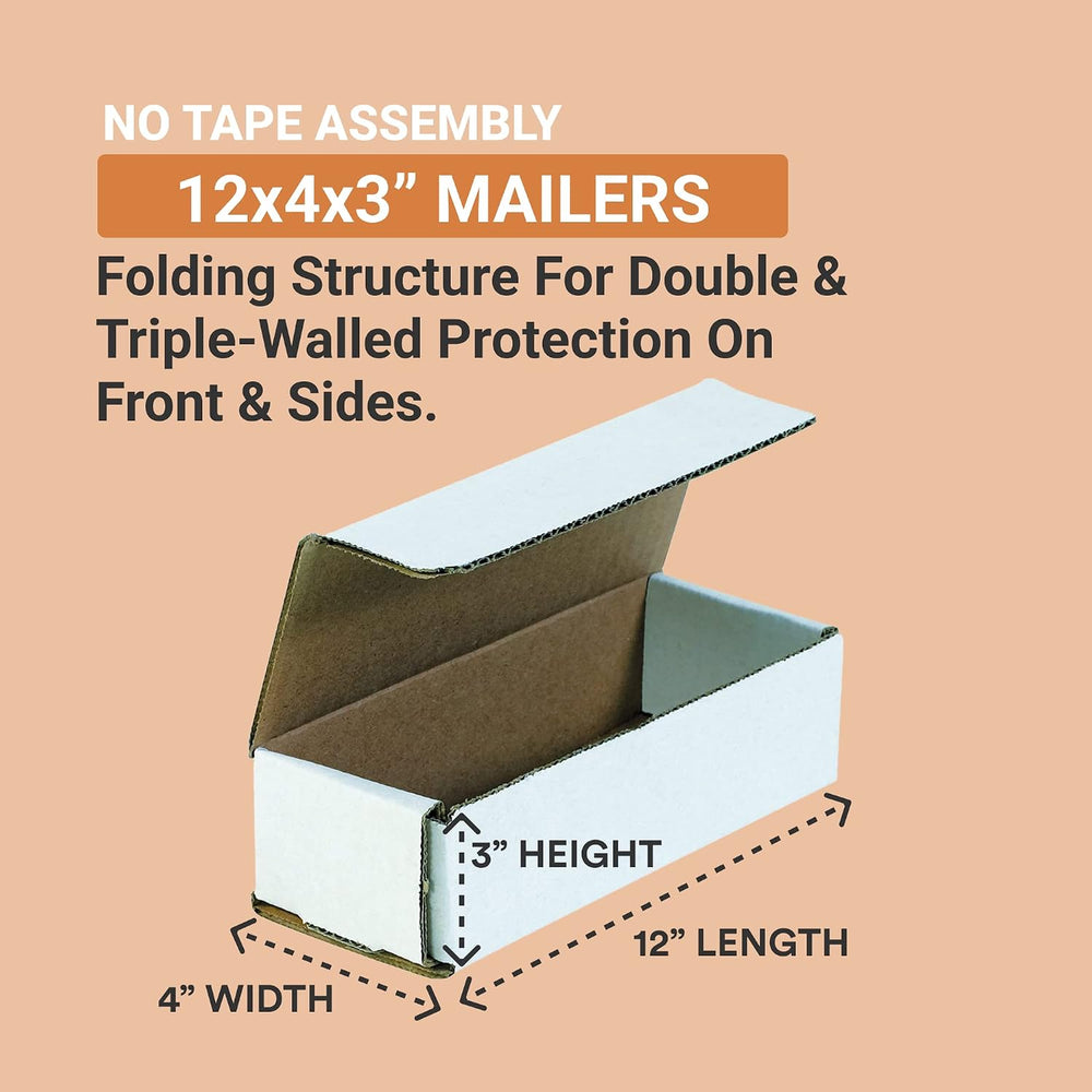 BOX USA Shipping Boxes Small 12"L x 4"W x 3"H 50-Pack - Corrug...