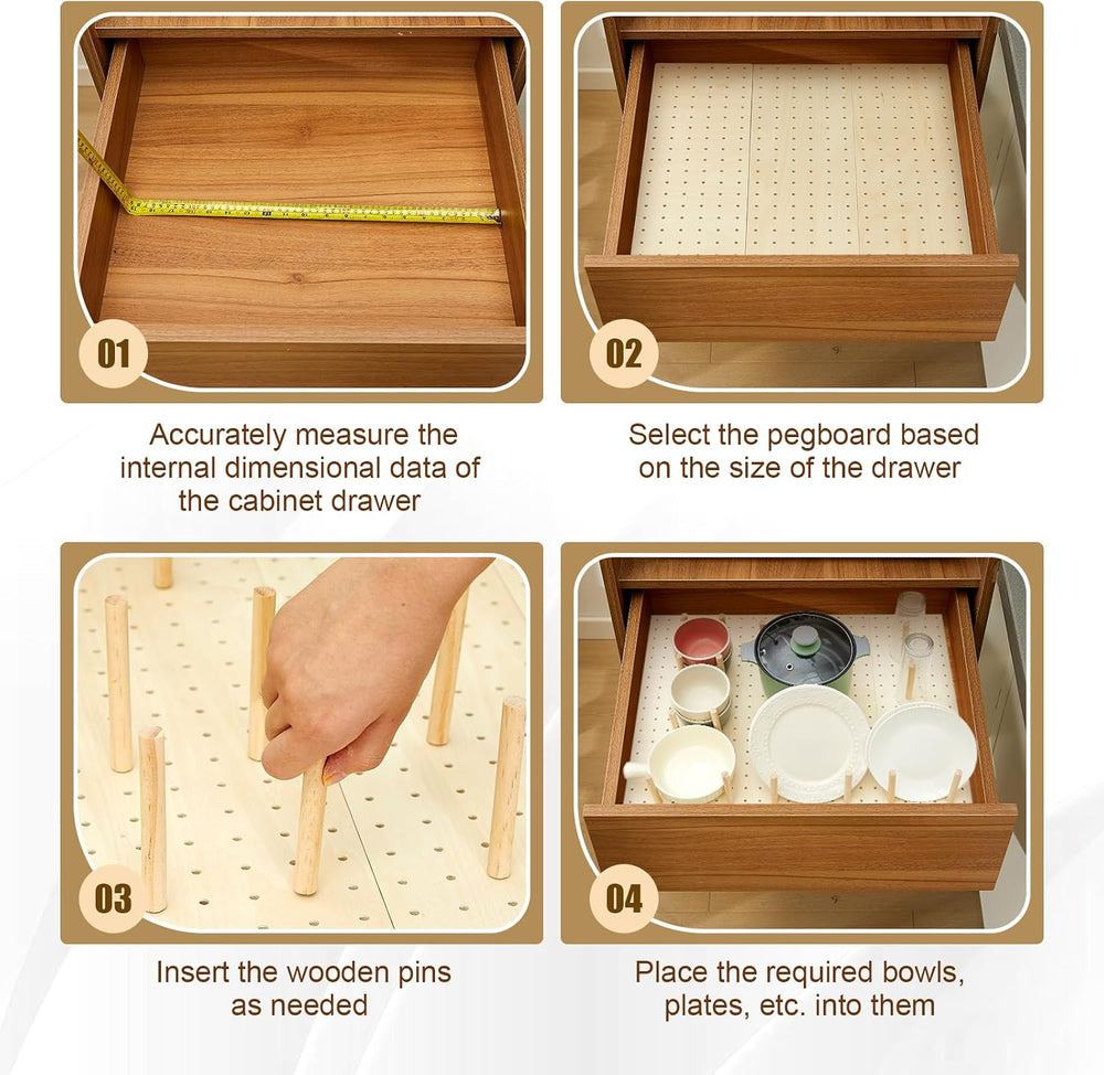 Kigley 6 Pcs Wood Pegboard Drawer Organizer,Wood Color,17x5.91,Pine