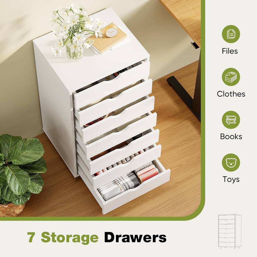 Sweetcrispy 7 Drawer Rolling Storage Cabinet, Wood Under Desk Mobile Dresser ...