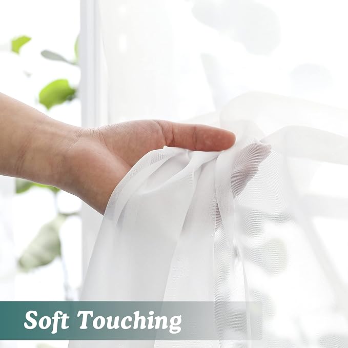 Chyhomenyc White Sheer Curtains 72 Inch Length 2 Panels, Light Filtering Top - Image 9