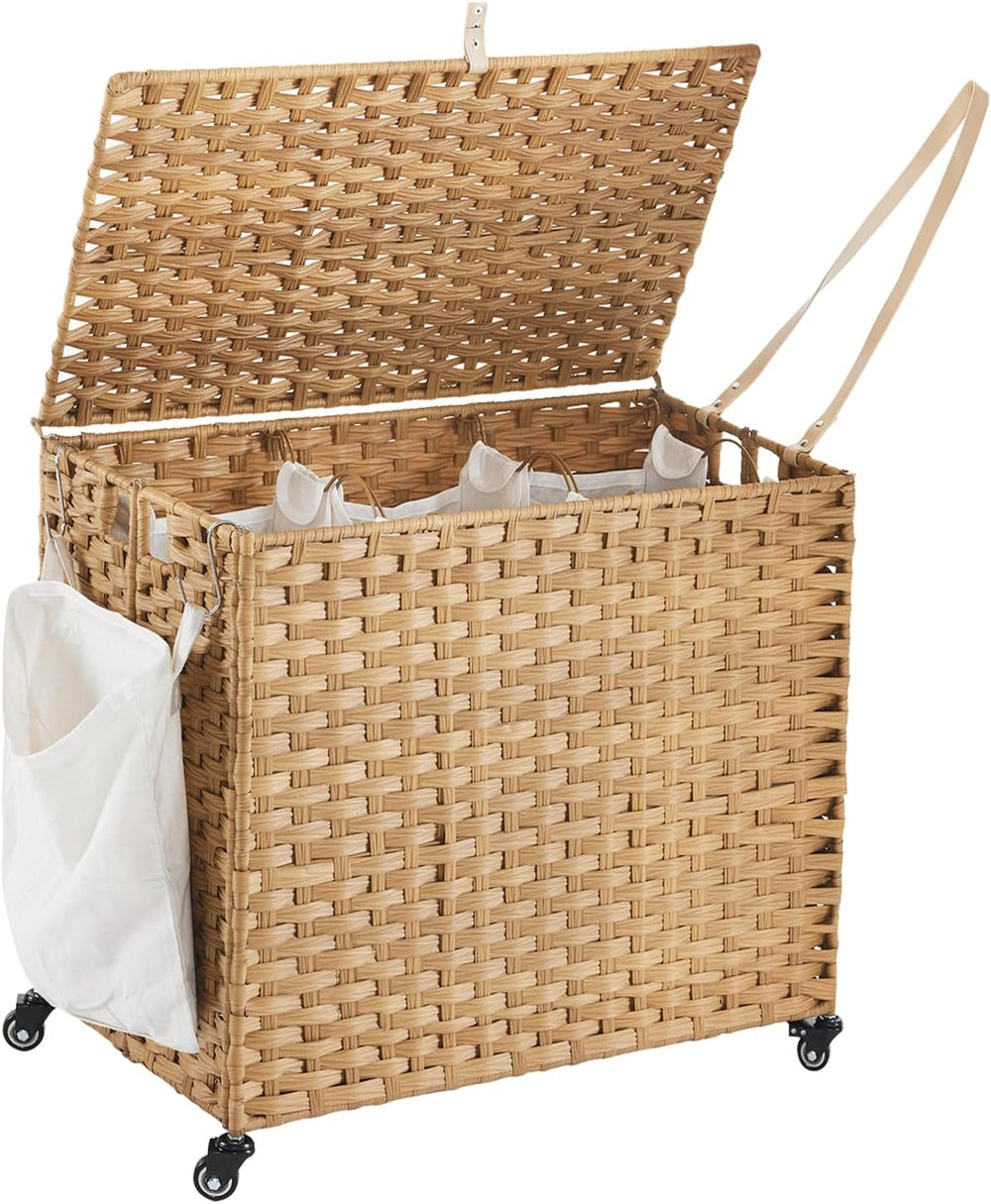Laundry Hamper with Wheels, 34.3 Gallon(130L) Rolling Laundry Basket with Lid...