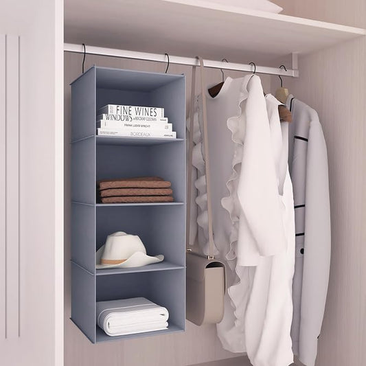 Hanging Closet Organizer, Easy Mount Foldable 4-Shelf Hanging Closet Wardrobe - Image 2