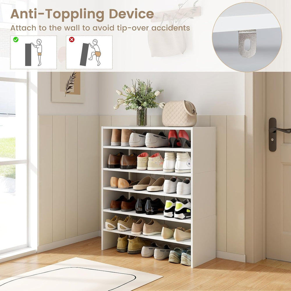 COSTWAY White Shoe Rack, 6-Tier Stackable Shoe Shelf for Closet