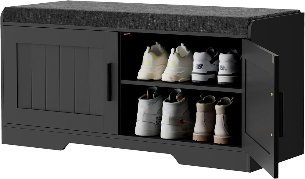 Homleke Shoe Storage Bench, 2 Doors & Thickened Padded Seat Cushion