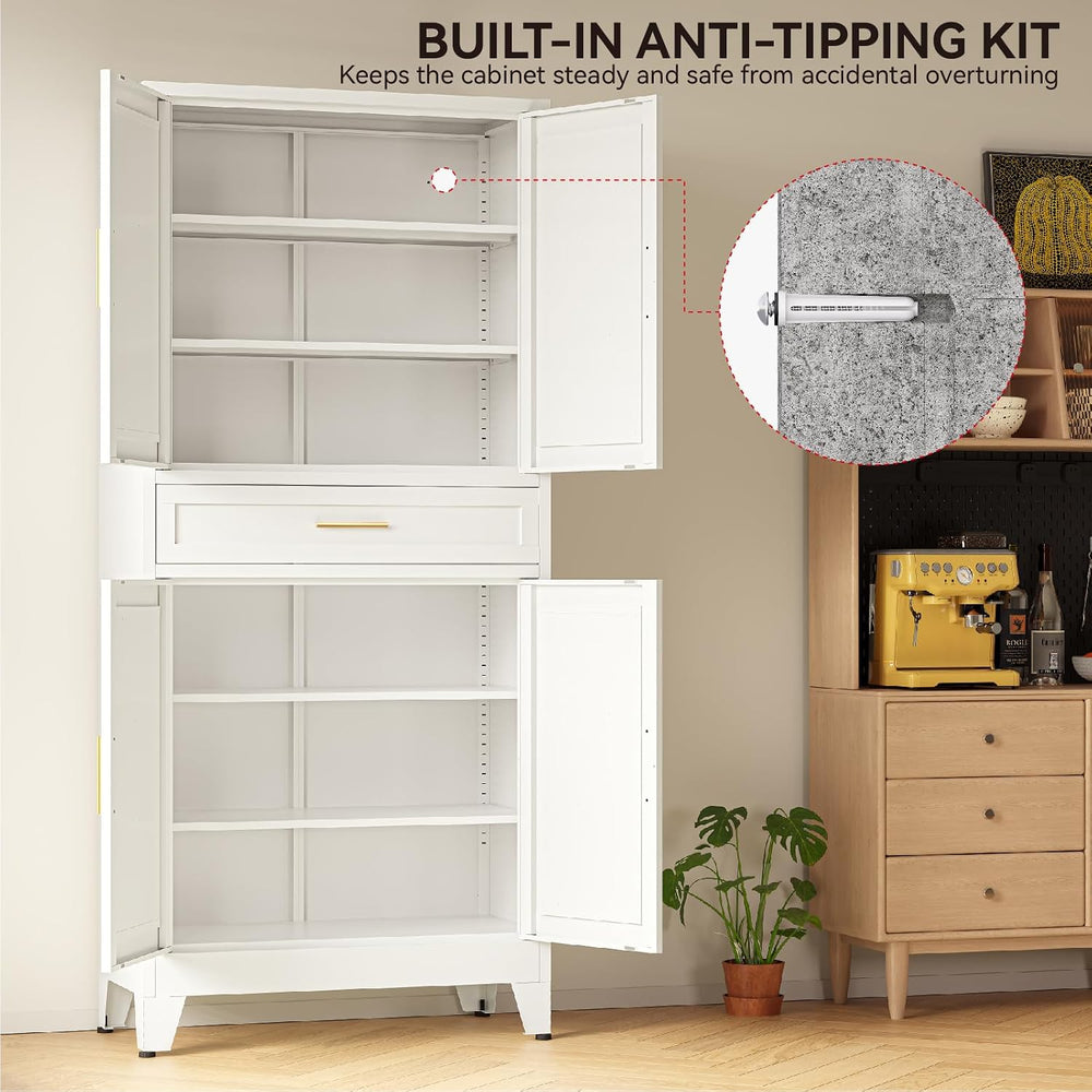 COFaR 71" Tall Pantry Cabinet with Drawer, White Storage Cabinet with Ad...