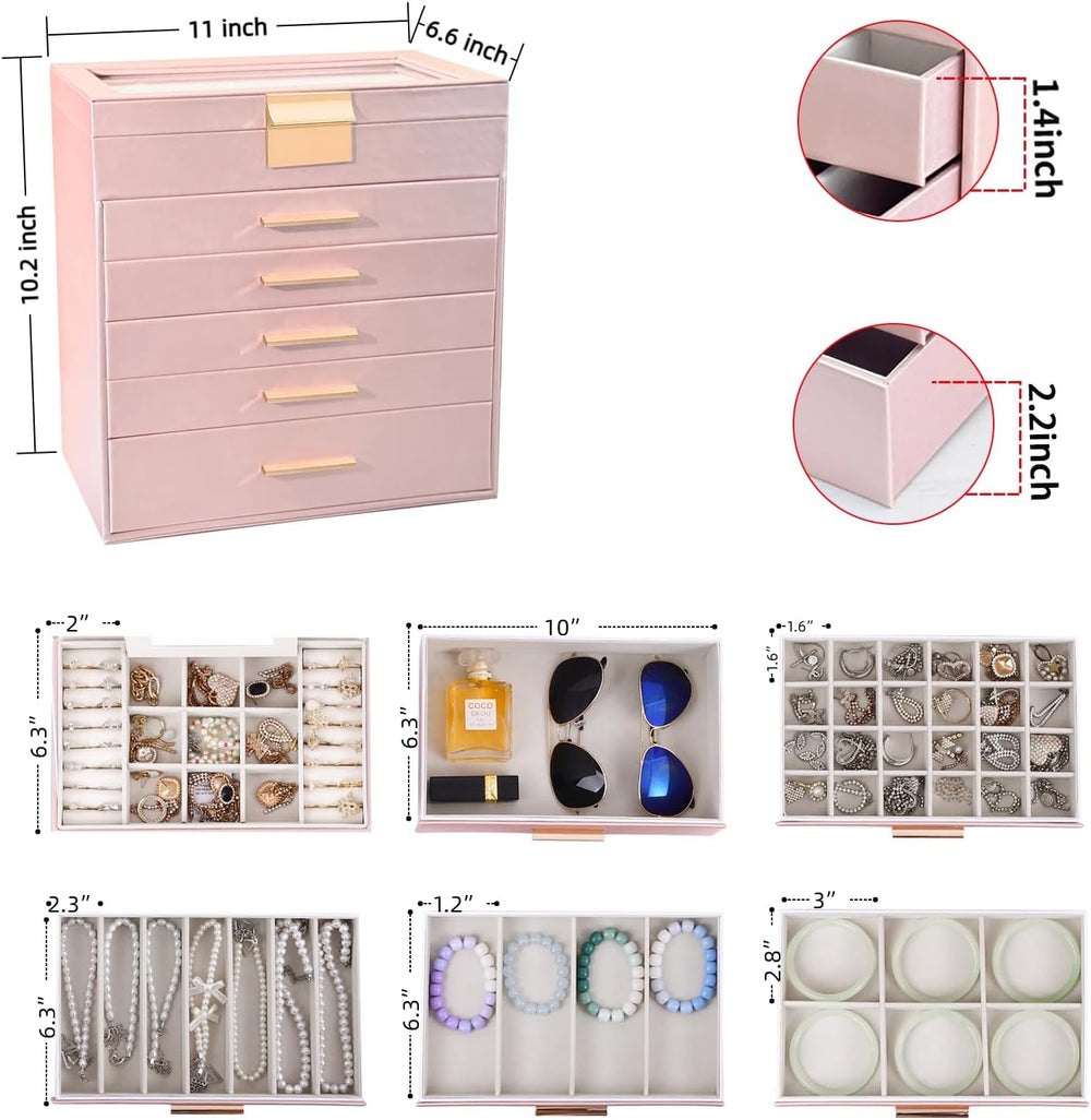 BOOVO Jewelry Boxes for Women, White and Black 6 Layer Large Jewelry Box for ...