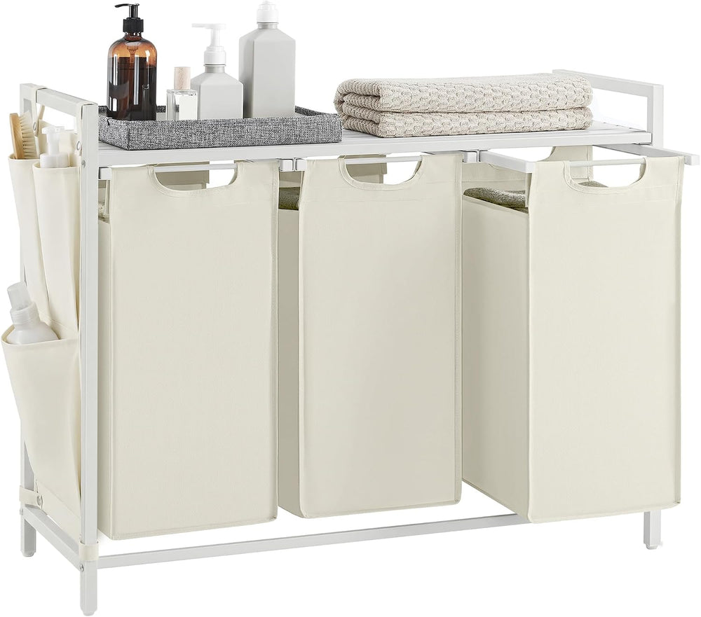 VASAGLE Laundry Hamper with Shelf, 3 Pull-Out Bags, 3 x 10.6 Gallons (40 L)