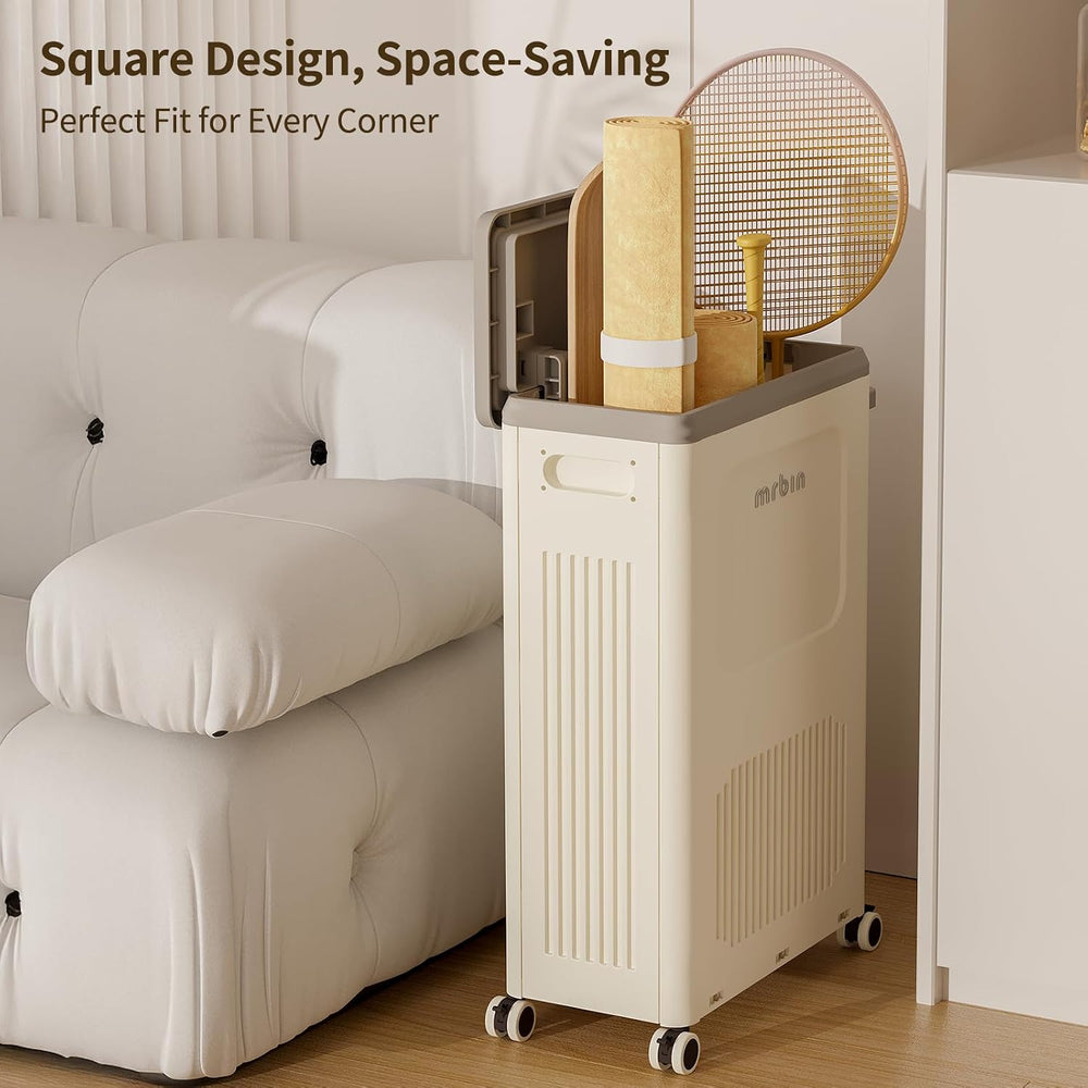 MRBIN Laundry Basket with Wheels, 50L/13Gal Rolling Plastic Laundry Basket Ha...