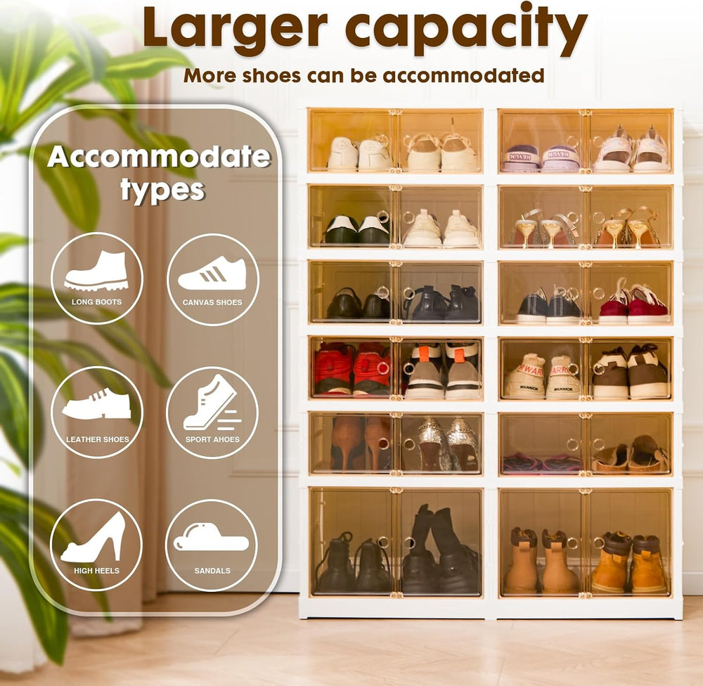 24Pairs Collapsible Shoe Rack Organizer Foldable Shoe Cabinet with Doors