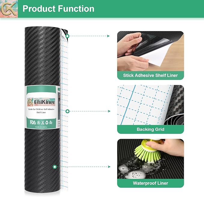Self-Adhesive Shelf Liner Kitchen Liner, Waterproof Backed Paper Easy Peel and
