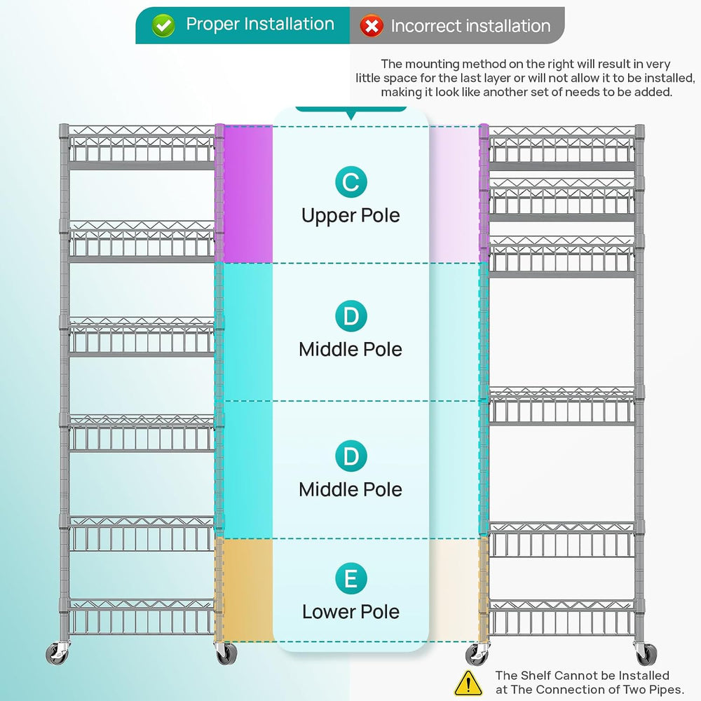 SINGAYE 6 Tier Shelf Wire Shelving Adjustable Storage Shelves Basket Rack