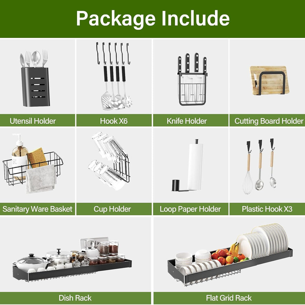 Over Sink Dish Drying Rack, 3-Tier Full Stainless Steel Drainer Dish Rack Adj...