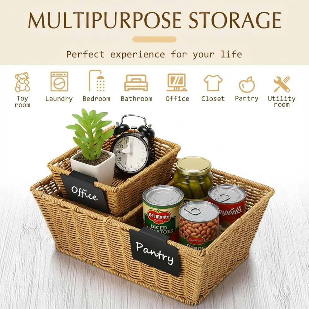 Marsui 6 Pcs Wicker Storage Baskets for Pantry Organization with Labels Handw...