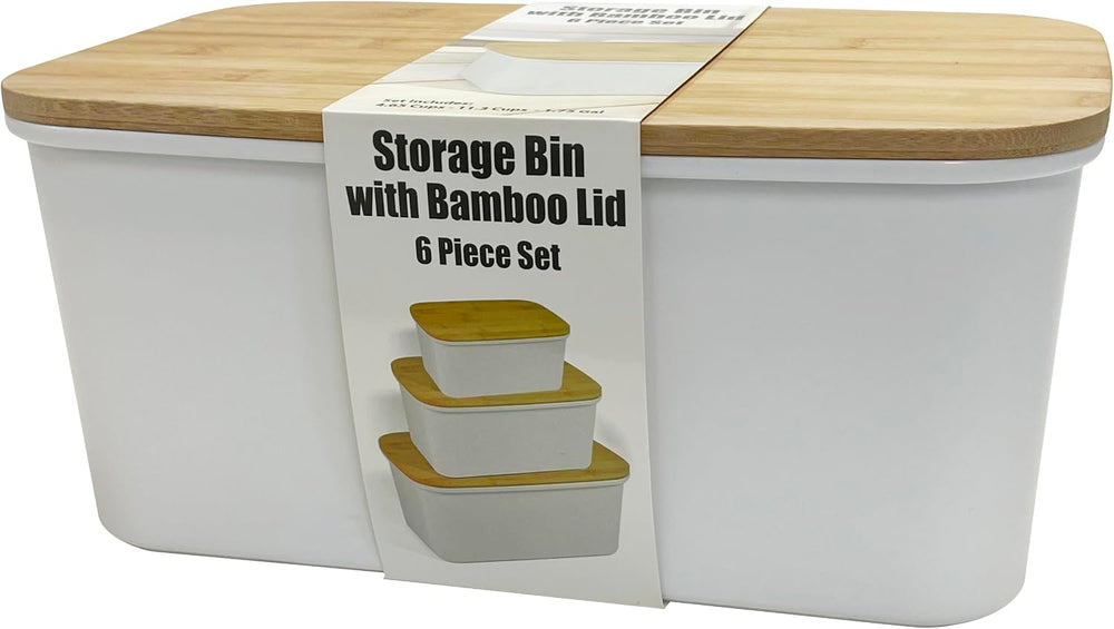 3 Pack Storage Bins with Bamboo Lids, Plastic Storage Containers with Lids St...