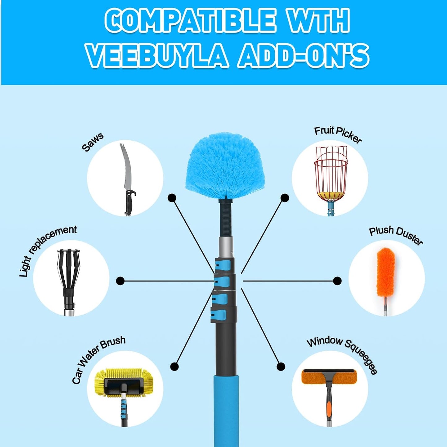 26FT Reach Cobweb Duster with Extension Pole - Spider Web Brush for Cleaning with 5-20FT 4-Section Flip-Lock Telescopic Pole, Effortlessly Cleans High Indoor & Outdoor Webs