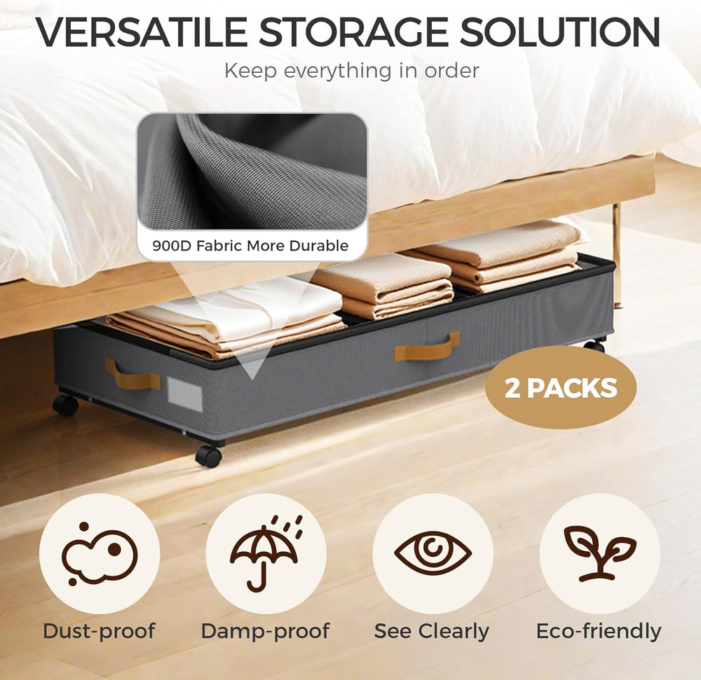 75L 2 Pack Adjustable Under Bed Storage with Wheels