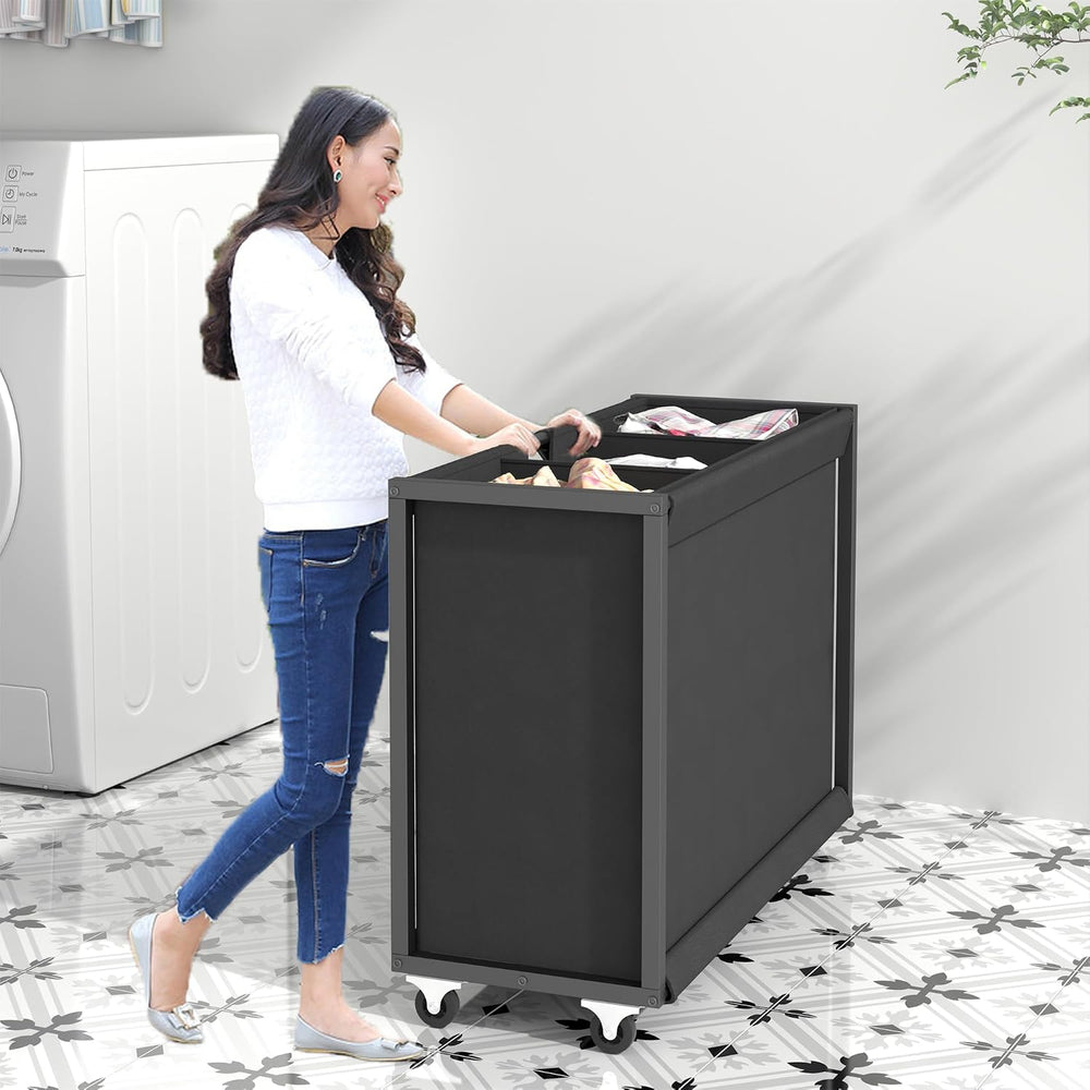 Laundry Hamper Laundry Basket with 3 Section Pull-Out Rolling Bags, Laundry S...