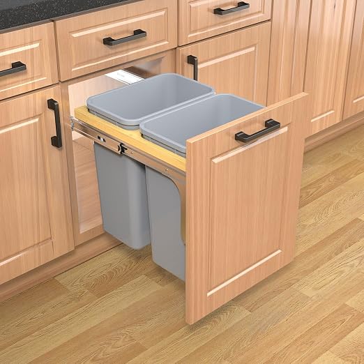 Double Pull Out Under Cabinet Trash Can 35 Qt Garbage Bin - Image 7