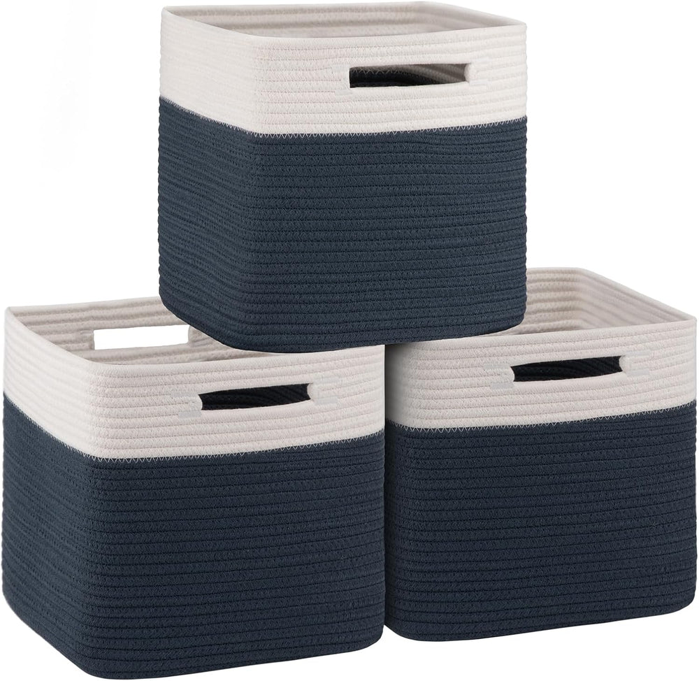 OIAHOMY Storage Cubes 11 Inch Storage Bins 3-Pack Square Baskets Blue